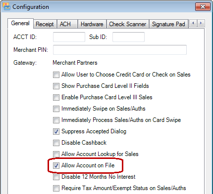 The Allow Account on File box checked